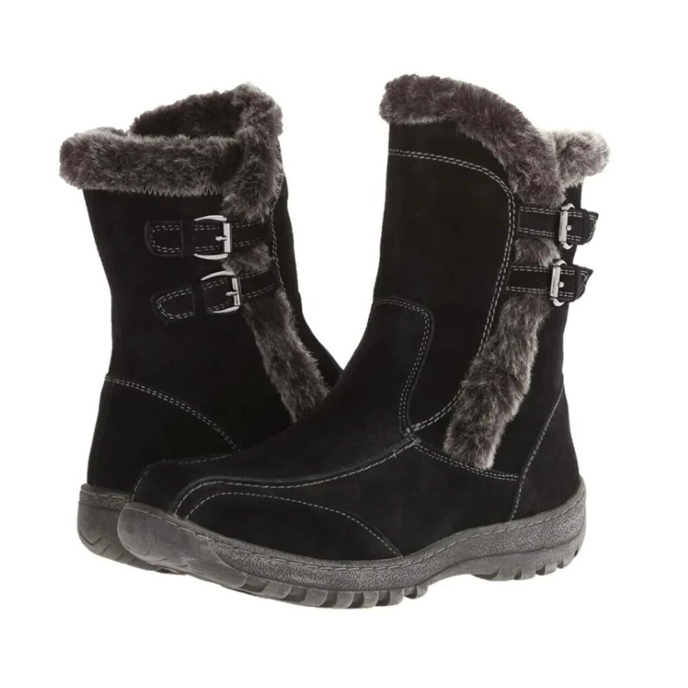 Journee Collection Brinley Co. Takani Faux Fur Trim Winter Boot Black Size 7 Reg